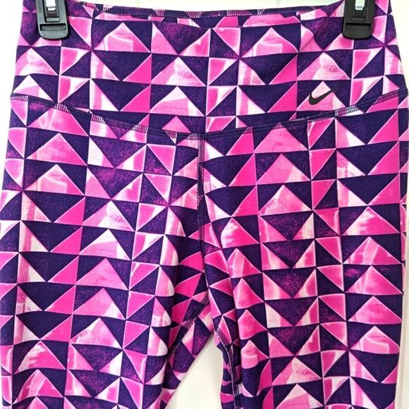 Nike Dri-Fit Capri Geometric Print Pink Purple Leggings SM Barbiecore - Picture 10 of 14